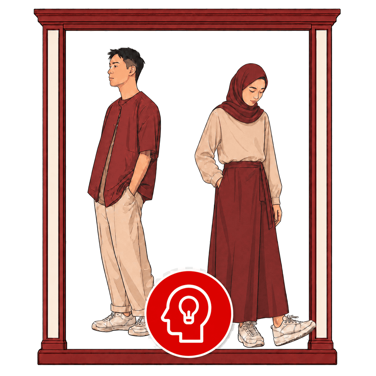 Illustration of a thoughtfully curated Muslim couple